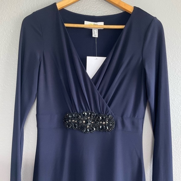 Belle Badgley mischka dress navy blue with embellished  new with tags D145 - Picture 2 of 9
